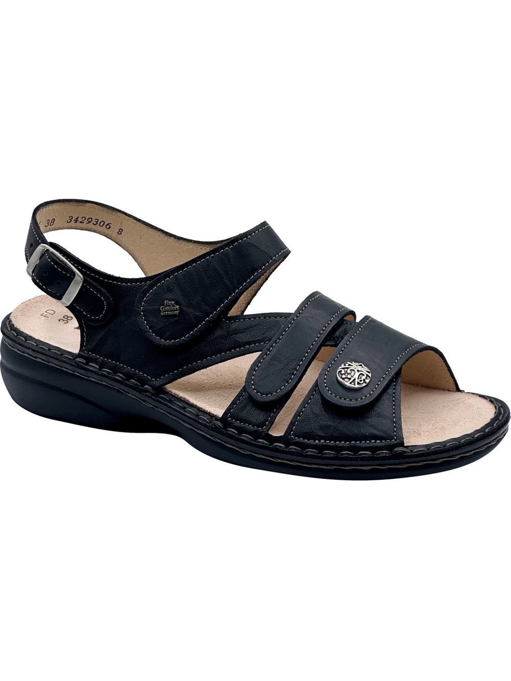 Finn Comfort Gomera Sandals Womens 8.5 (39EU) Black Leather Cushioned Comfort